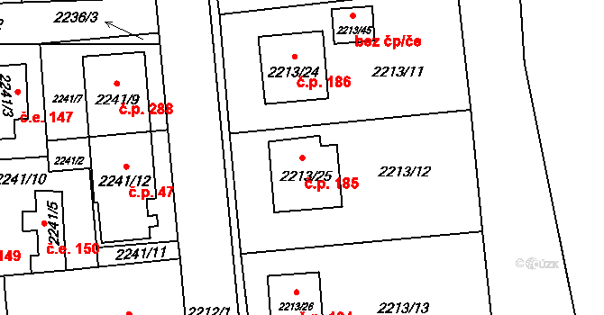 Staré Splavy 185, Doksy na parcele st. 2213/25 v KÚ Doksy u Máchova jezera, Katastrální mapa