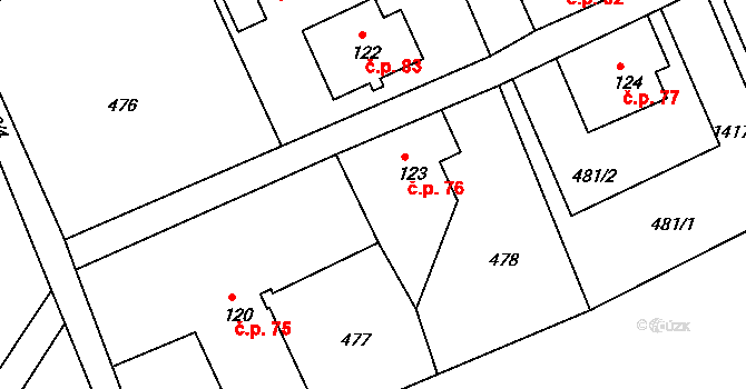 Horní Světlá 76, Mařenice na parcele st. 123 v KÚ Horní Světlá pod Luží, Katastrální mapa