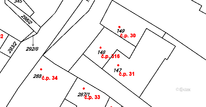 Kačice 316 na parcele st. 148 v KÚ Kačice, Katastrální mapa