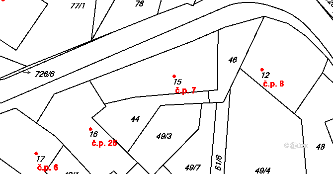 Sovolusky 7 na parcele st. 15 v KÚ Sovolusky u Přelouče, Katastrální mapa