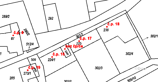 Týnec 17, Koleč na parcele st. 225 v KÚ Koleč, Katastrální mapa