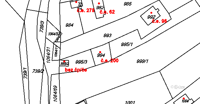 Popůvky 200 na parcele st. 994 v KÚ Popůvky u Brna, Katastrální mapa
