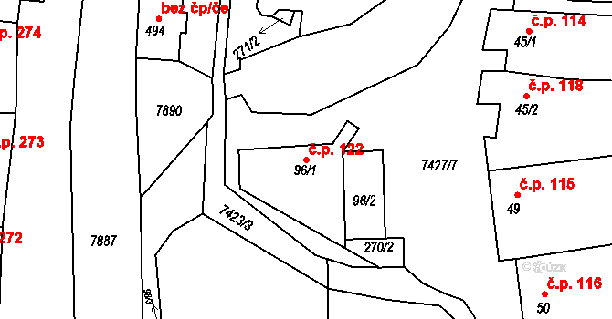 Dambořice 122 na parcele st. 96/1 v KÚ Dambořice, Katastrální mapa