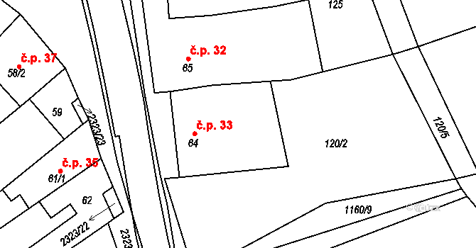 Nechvalín 33 na parcele st. 64 v KÚ Nechvalín, Katastrální mapa