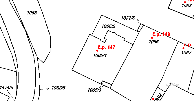 Ratíškovice 147 na parcele st. 1065/1 v KÚ Ratíškovice, Katastrální mapa