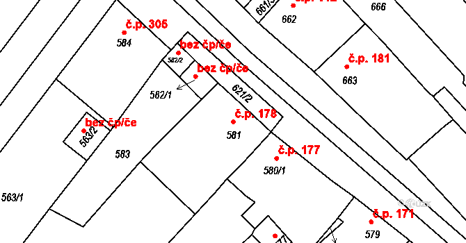 Starý Poddvorov 178 na parcele st. 581 v KÚ Starý Poddvorov, Katastrální mapa