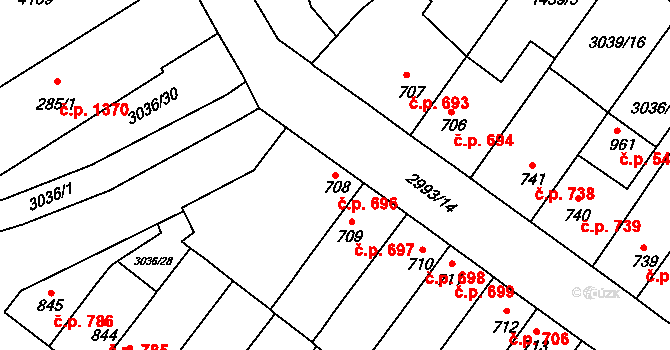 Kyjov 696 na parcele st. 708 v KÚ Kyjov, Katastrální mapa