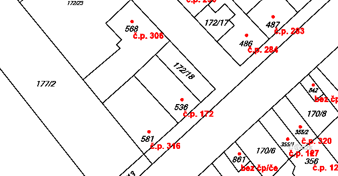 Humny 172, Pchery na parcele st. 536 v KÚ Pchery, Katastrální mapa