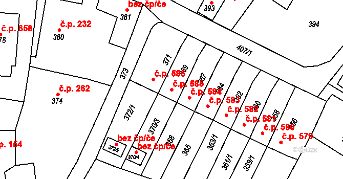 Moravský Beroun 585 na parcele st. 369 v KÚ Moravský Beroun, Katastrální mapa