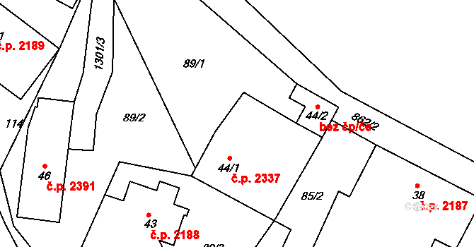 Šumperk 2337 na parcele st. 44/1 v KÚ Horní Temenice, Katastrální mapa
