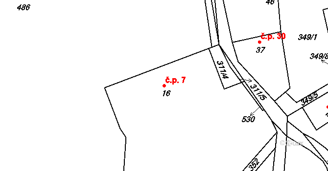 Popovice 7, Brandýs nad Labem-Stará Boleslav na parcele st. 16 v KÚ Popovice u Brandýsa nad Labem, Katastrální mapa