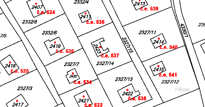 Ostravice 537 na parcele st. 2423 v KÚ Ostravice 1, Katastrální mapa