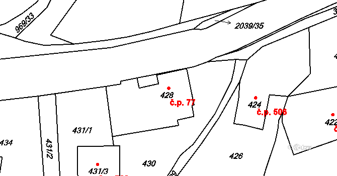 Lipová-lázně 30 na parcele st. 428 v KÚ Dolní Lipová, Katastrální mapa