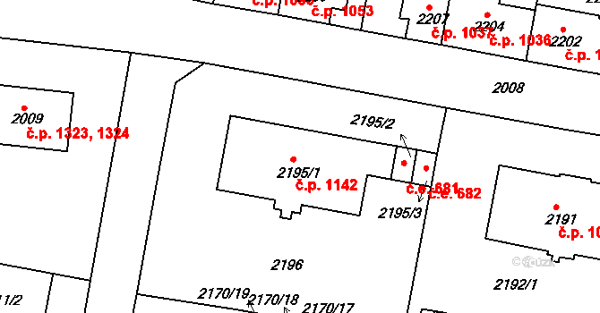 Tachov 1142 na parcele st. 2195/1 v KÚ Tachov, Katastrální mapa