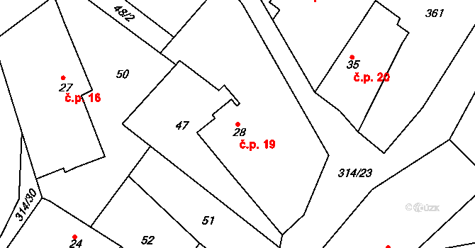Chlum 19, Všestary na parcele st. 28 v KÚ Chlum u Hradce Králové, Katastrální mapa
