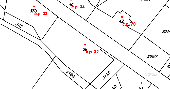 Štěnkov 32, Třebechovice pod Orebem na parcele st. 39 v KÚ Štěnkov, Katastrální mapa