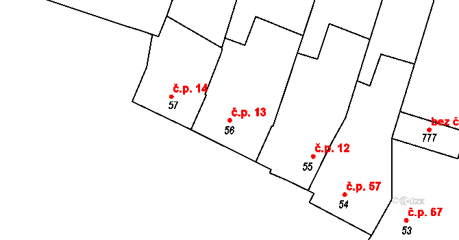 Míškovice 13 na parcele st. 56 v KÚ Míškovice, Katastrální mapa