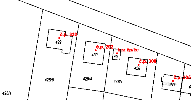 Skrbeň 292 na parcele st. 439 v KÚ Skrbeň, Katastrální mapa