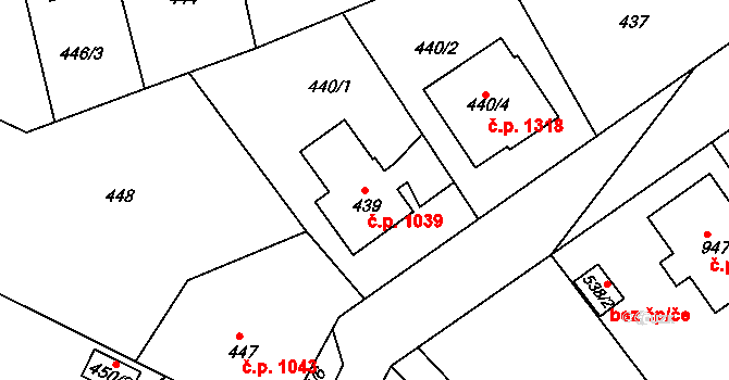 Hořovice 1039 na parcele st. 439 v KÚ Velká Víska, Katastrální mapa