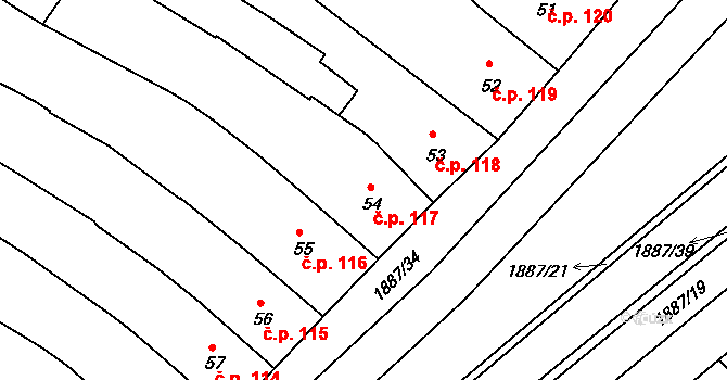 Chvalšiny 117 na parcele st. 54 v KÚ Chvalšiny, Katastrální mapa
