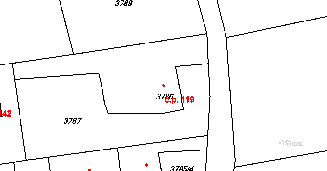 Lutyně 119, Orlová na parcele st. 3786 v KÚ Horní Lutyně, Katastrální mapa