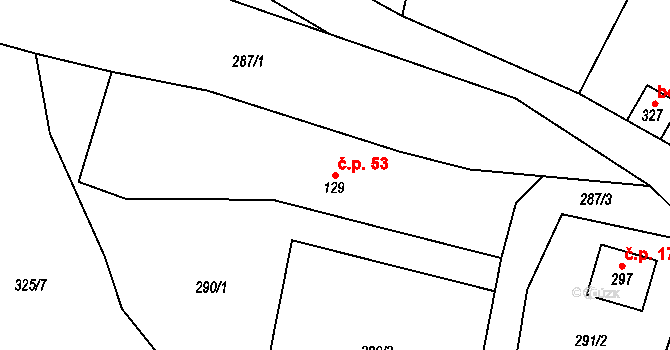 Veselá 53, Zašová na parcele st. 129 v KÚ Veselá u Valašského Meziříčí, Katastrální mapa