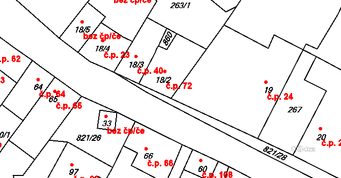 Bednáreček 72 na parcele st. 18/2 v KÚ Bednáreček, Katastrální mapa