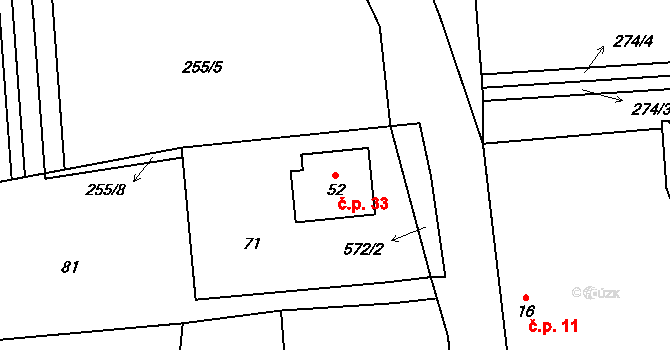 Senožaty 33, Bechyně na parcele st. 52 v KÚ Senožaty u Bechyně, Katastrální mapa