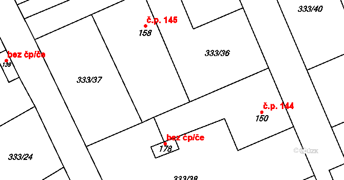 Chotělice 145, Smidary na parcele st. 158 v KÚ Chotělice, Katastrální mapa