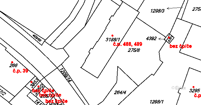 Holínské Předměstí 488,489, Jičín na parcele st. 3188/1 v KÚ Jičín, Katastrální mapa