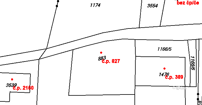 Hořice 827 na parcele st. 883 v KÚ Hořice v Podkrkonoší, Katastrální mapa