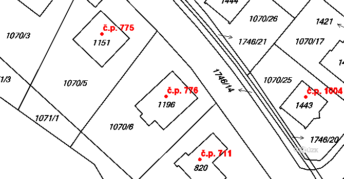 Hluboká nad Vltavou 776 na parcele st. 1196 v KÚ Hluboká nad Vltavou, Katastrální mapa