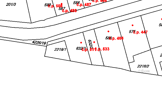 Kardašova Řečice 511 na parcele st. 632/1 v KÚ Kardašova Řečice, Katastrální mapa
