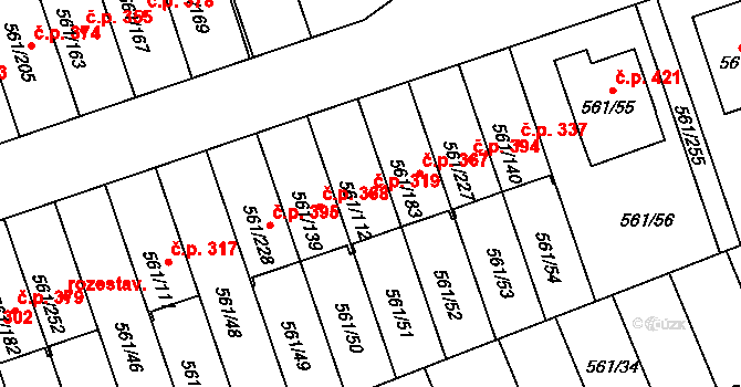 Chlumec 319 na parcele st. 561/112 v KÚ Chlumec u Chabařovic, Katastrální mapa