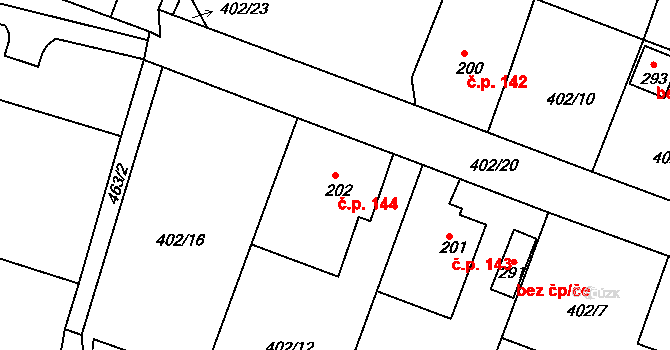 Děčín XXIV-Krásný Studenec 144, Děčín na parcele st. 202 v KÚ Krásný Studenec, Katastrální mapa