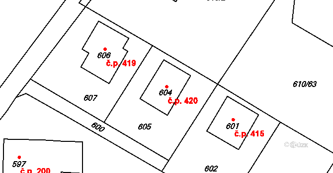 Petrovice u Karviné 420 na parcele st. 604 v KÚ Petrovice u Karviné, Katastrální mapa