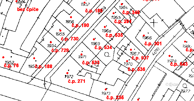 Poděbrady III 534, Poděbrady na parcele st. 1969 v KÚ Poděbrady, Katastrální mapa