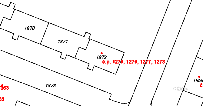 Kadaň 1276,1277,1278,1279 na parcele st. 1872 v KÚ Kadaň, Katastrální mapa