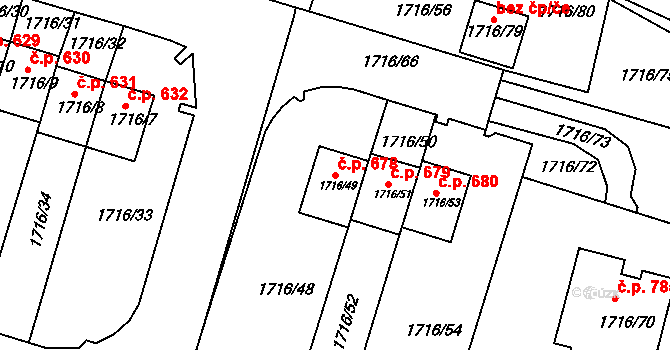 Miřetice u Klášterce nad Ohří 678, Klášterec nad Ohří na parcele st. 1716/49 v KÚ Miřetice u Klášterce nad Ohří, Katastrální mapa