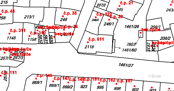 Horka-Domky 811, Třebíč na parcele st. 2118 v KÚ Třebíč, Katastrální mapa