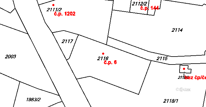 Šunychl 6, Bohumín na parcele st. 2116 v KÚ Nový Bohumín, Katastrální mapa