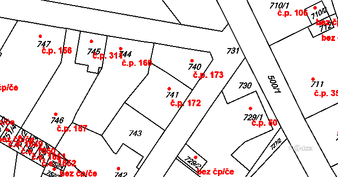 Děčín XXXII-Boletice nad Labem 172, Děčín na parcele st. 741 v KÚ Boletice nad Labem, Katastrální mapa