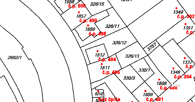 Chrudim III 494, Chrudim na parcele st. 1812 v KÚ Chrudim, Katastrální mapa