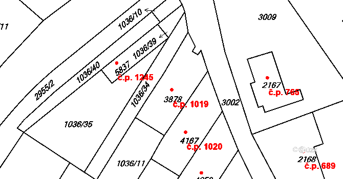 Chrudim IV 1019, Chrudim na parcele st. 3878 v KÚ Chrudim, Katastrální mapa