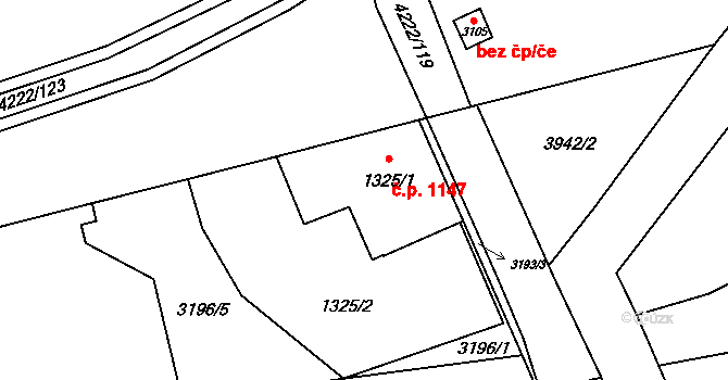 Břeclav 1147 na parcele st. 1325/1 v KÚ Břeclav, Katastrální mapa