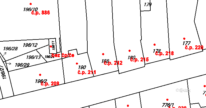 Zábrdovice 212, Brno na parcele st. 188 v KÚ Zábrdovice, Katastrální mapa