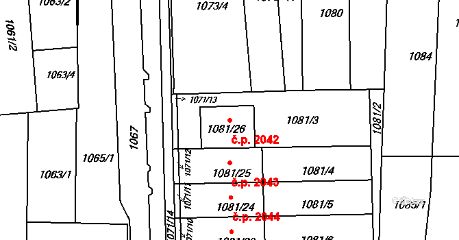 Líšeň 2042, Brno na parcele st. 1081/26 v KÚ Líšeň, Katastrální mapa