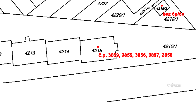 Židenice 3855,3856,3857,3858,, Brno na parcele st. 4215 v KÚ Židenice, Katastrální mapa
