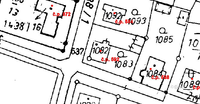 Rychnov u Jablonce nad Nisou 592 na parcele st. 1082 v KÚ Rychnov u Jablonce nad Nisou, Katastrální mapa