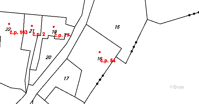 Sloup 54 na parcele st. 16 v KÚ Sloup v Moravském krasu, Katastrální mapa